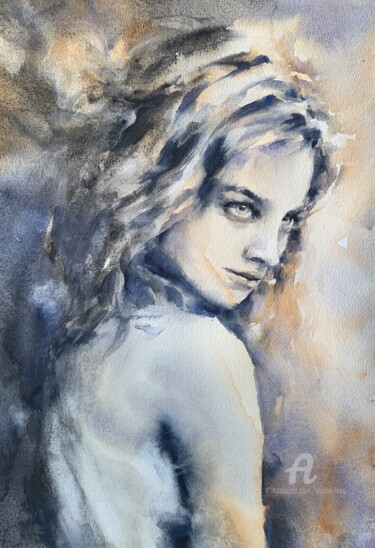 Painting titled "Black & white cinem…" by Oxana Luky, Original Artwork, Watercolor