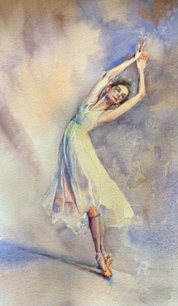Painting titled "My ballerina, portr…" by Oxana Luky, Original Artwork, Watercolor