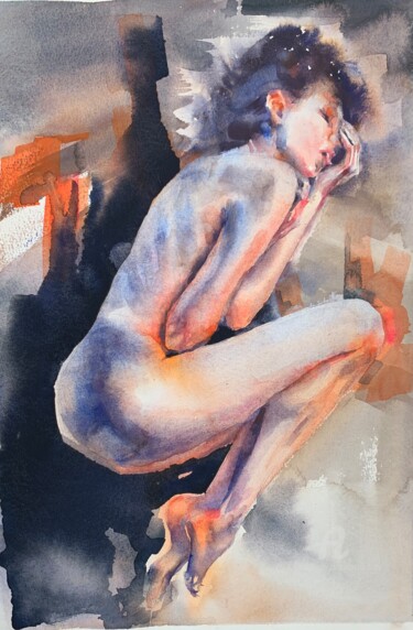 Pintura titulada "Naked silence" por Oxana Luky, Obra de arte original, Acuarela