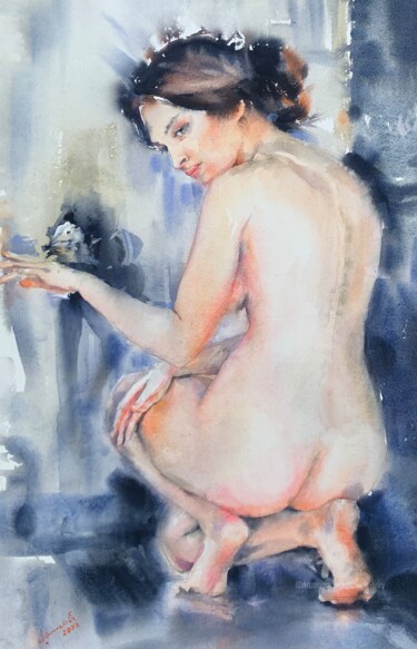 Peinture intitulée "“Naked silence #2”" par Oxana Luky, Œuvre d'art originale, Aquarelle