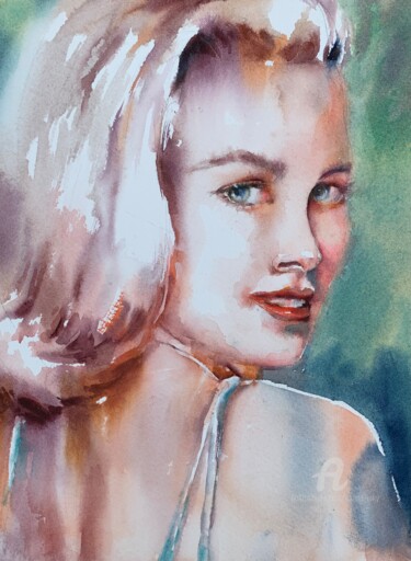 Schilderij getiteld "Portrait of Grace K…" door Oxana Luky, Origineel Kunstwerk, Aquarel