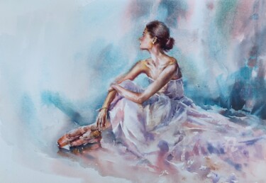 Painting titled "Ballerina #7" by Oxana Luky, Original Artwork, Watercolor