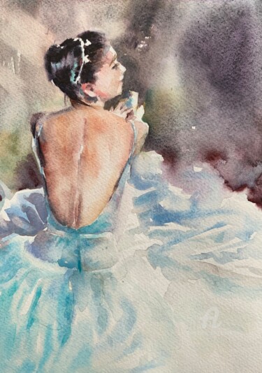 Painting titled "Ballerina #8" by Oxana Luky, Original Artwork, Watercolor