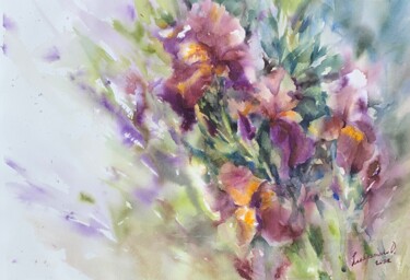 Peinture intitulée "Iris" par Oxana Luky, Œuvre d'art originale, Aquarelle