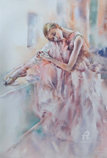 Painting titled "Tenderness" by Oxana Luky, Original Artwork, Watercolor