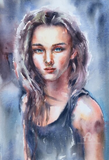 Painting titled "Stranger" by Oxana Luky, Original Artwork, Watercolor