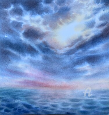 Painting titled "Between sky and wat…" by Oxana Luky, Original Artwork, Watercolor