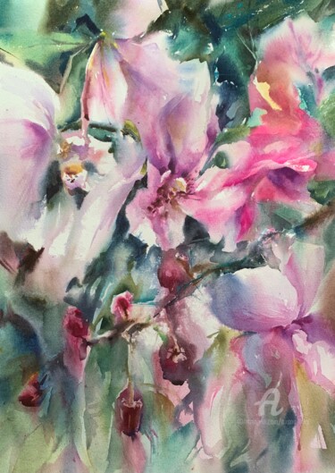 Painting titled "Orchid- silent beau…" by Oxana Luky, Original Artwork, Watercolor