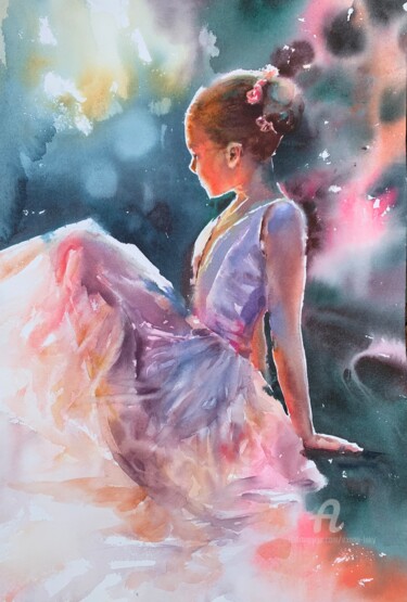 Картина под названием "Young ballerina" - Oxana Luky, Подлинное произведение искусства, Акварель