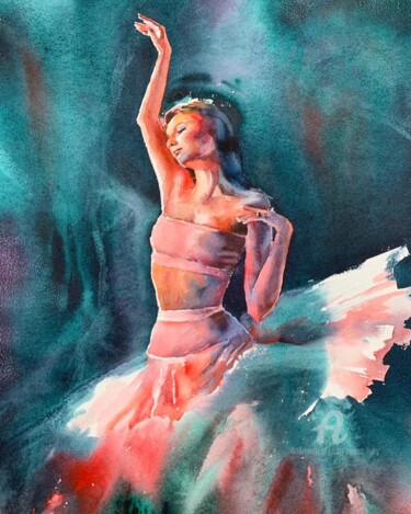 Painting titled "“Ballerina Dariya”" by Oxana Luky, Original Artwork, Watercolor