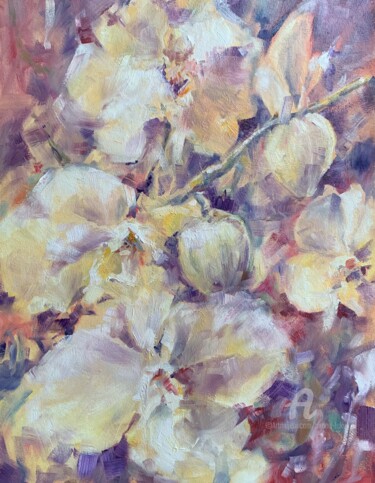 Pittura intitolato "Orchids , oil paint…" da Oxana Luky, Opera d'arte originale, Olio