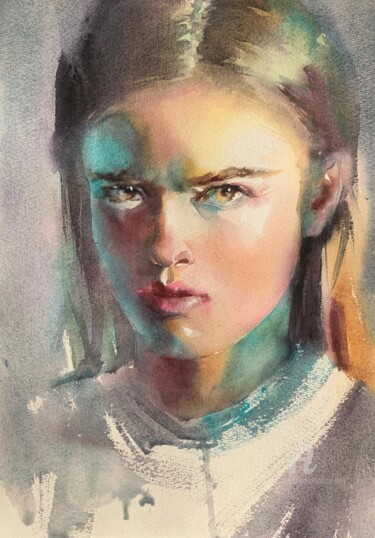 Pintura intitulada "“Emotions “#2" por Oxana Luky, Obras de arte originais, Aquarela