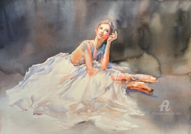 Painting titled "Ballerina Daniela" by Oxana Luky, Original Artwork, Watercolor