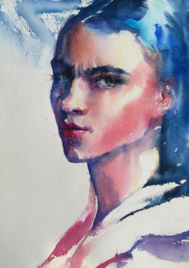 Painting titled "“Stranger”" by Oxana Luky, Original Artwork, Watercolor