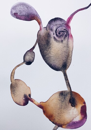 Pintura intitulada "The birth of plant…" por Oxana Luky, Obras de arte originais, Aquarela