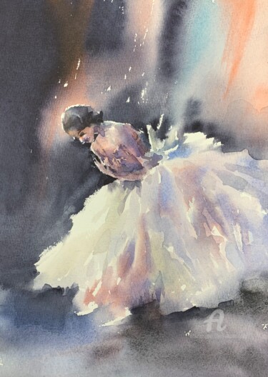 Painting titled "BallerIna. Applause." by Oxana Luky, Original Artwork, Watercolor