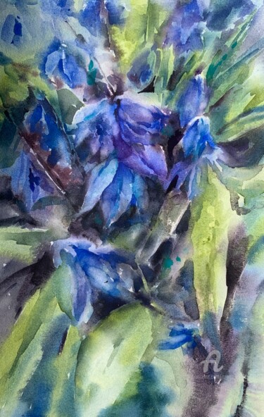 Painting titled "Spring flowers" by Oxana Luky, Original Artwork, Watercolor