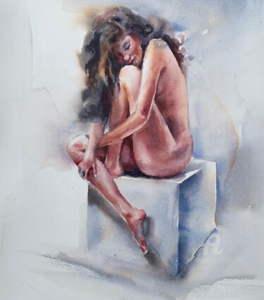 Painting titled "Naked silence. Amel…" by Oxana Luky, Original Artwork, Watercolor