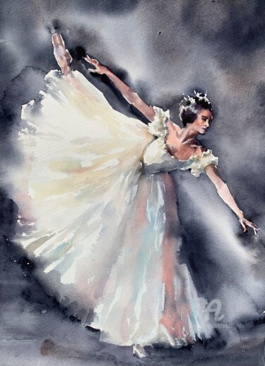 Peinture intitulée "Ballerina in the rh…" par Oxana Luky, Œuvre d'art originale, Aquarelle