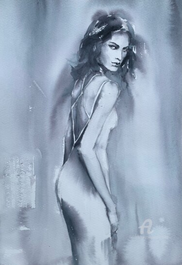 Schilderij getiteld "“Jacqueline”" door Oxana Luky, Origineel Kunstwerk, Aquarel