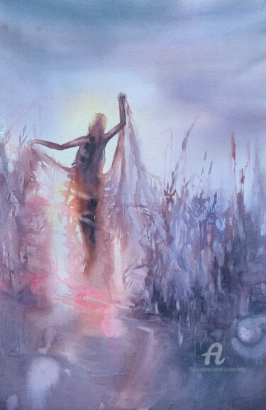 Painting titled "Woven from light" by Oxana Luky, Original Artwork, Watercolor