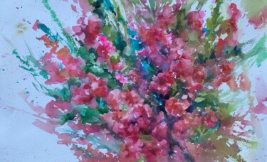 Painting titled "Quince blooms #2" by Oxana Luky, Original Artwork, Watercolor