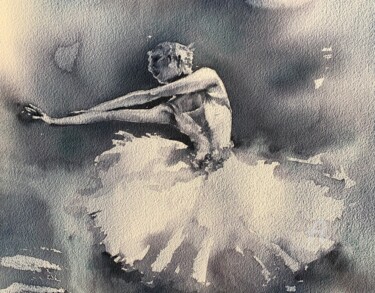 Painting titled "Ballerina. Grace in…" by Oxana Luky, Original Artwork, Watercolor