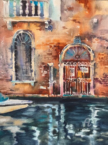 Malerei mit dem Titel "Venice, watercolor…" von Oxana Luky, Original-Kunstwerk, Aquarell