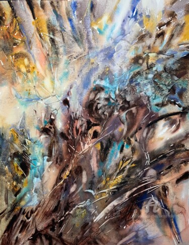 Schilderij getiteld "Autumn rhythm, abst…" door Oxana Luky, Origineel Kunstwerk, Aquarel