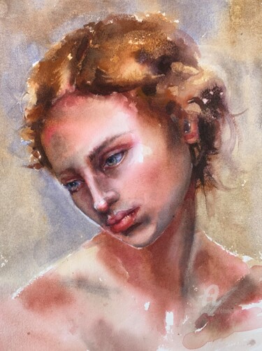 Painting titled "“Portrait of a stra…" by Oxana Luky, Original Artwork, Watercolor