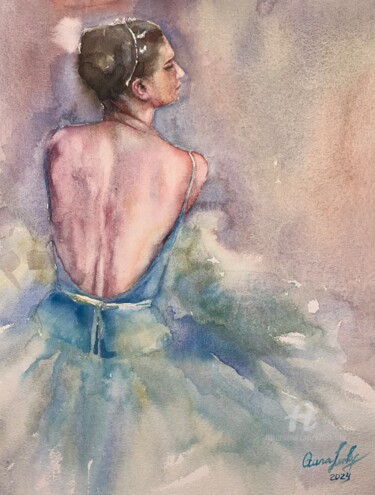 Painting titled "Ballerina #11" by Oxana Luky, Original Artwork, Watercolor