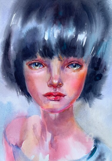 Painting titled "“Doll #1”" by Oxana Luky, Original Artwork, Watercolor