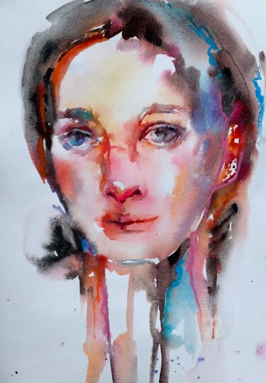 Peinture intitulée "Portrait of strange…" par Oxana Luky, Œuvre d'art originale, Aquarelle
