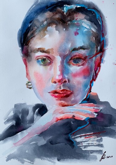Peinture intitulée "Portrait of strange…" par Oxana Luky, Œuvre d'art originale, Aquarelle
