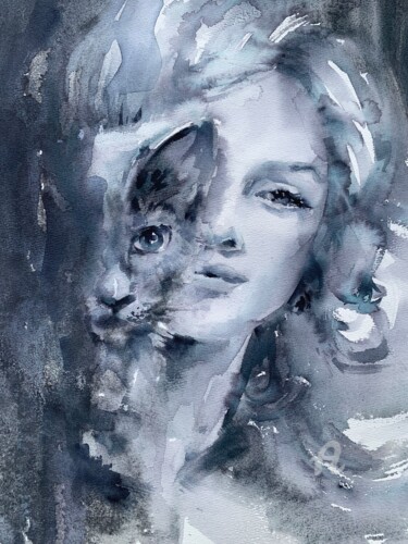 Painting titled "“Reflection”" by Oxana Luky, Original Artwork, Watercolor