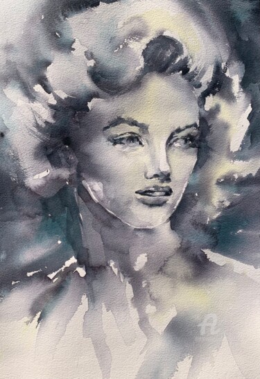 Painting titled "Portrait of strange…" by Oxana Luky, Original Artwork, Watercolor