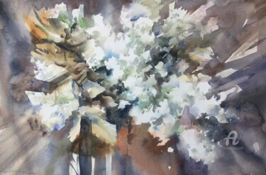 Картина под названием "“Lilac”" - Oxana Luky, Подлинное произведение искусства, Акварель