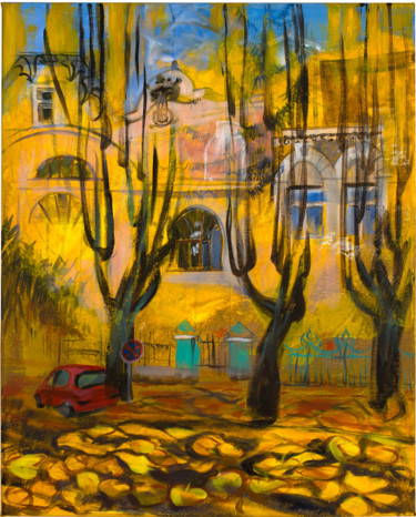 Malerei mit dem Titel "Herbst in der Stadt" von Oksana Dem-Art, Original-Kunstwerk, Acryl