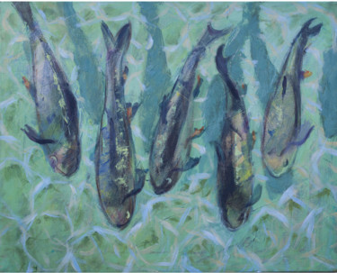Painting titled "Fische im Fluss Tra…" by Oksana Dem-Art, Original Artwork, Acrylic