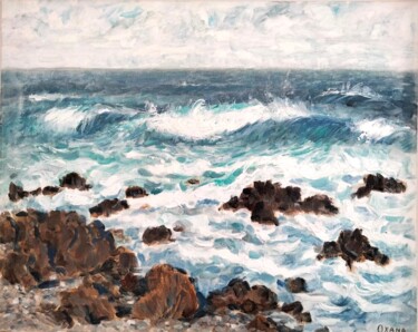 Painting titled "Mare mosso" by Oxana Sakharzeva, Original Artwork, Oil Mounted on Cardboard