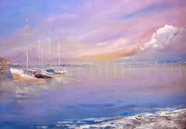 Painting titled "Costa Nova" by Oxana Shimanchuk, Original Artwork, Oil Mounted on Wood Stretcher frame