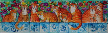 Painting titled "Chats" by Oxana Zaika, Original Artwork, Watercolor