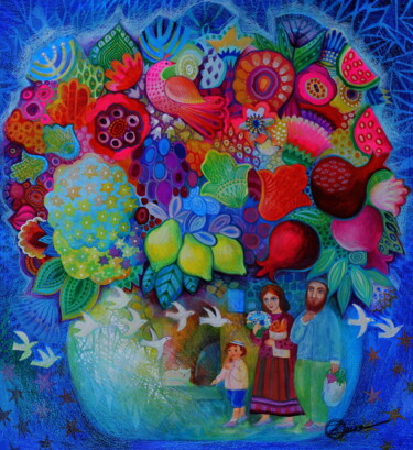 Painting titled "Fleurs d'israël" by Oxana Zaika, Original Artwork, Tempera