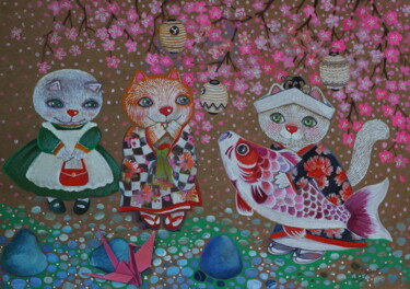 Schilderij getiteld "Cerisier du japon" door Oxana Zaika, Origineel Kunstwerk, Inkt