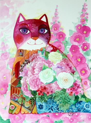 제목이 "Chat rose"인 미술작품 Oxana Zaika로, 원작, 수채화