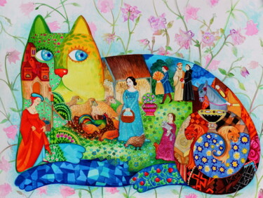 Malarstwo zatytułowany „Chat médiéval” autorstwa Oxana Zaika, Oryginalna praca, Akwarela