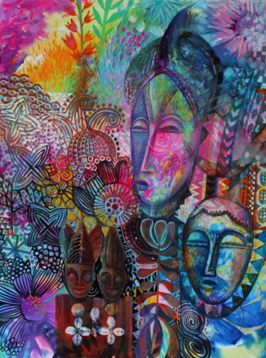 Malerei mit dem Titel "Afrique/Africa" von Oxana Zaika, Original-Kunstwerk, Tempera