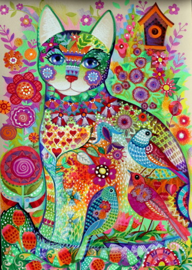 绘画 标题为“chat du jardin” 由Oxana Zaika, 原创艺术品, 墨