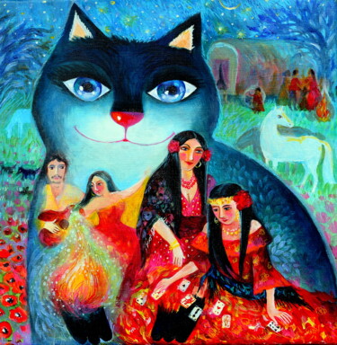 Ζωγραφική με τίτλο "Chat gitano" από Oxana Zaika, Αυθεντικά έργα τέχνης, Ακρυλικό