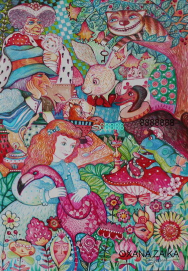 Painting titled "Alice au pays des m…" by Oxana Zaika, Original Artwork, Ink